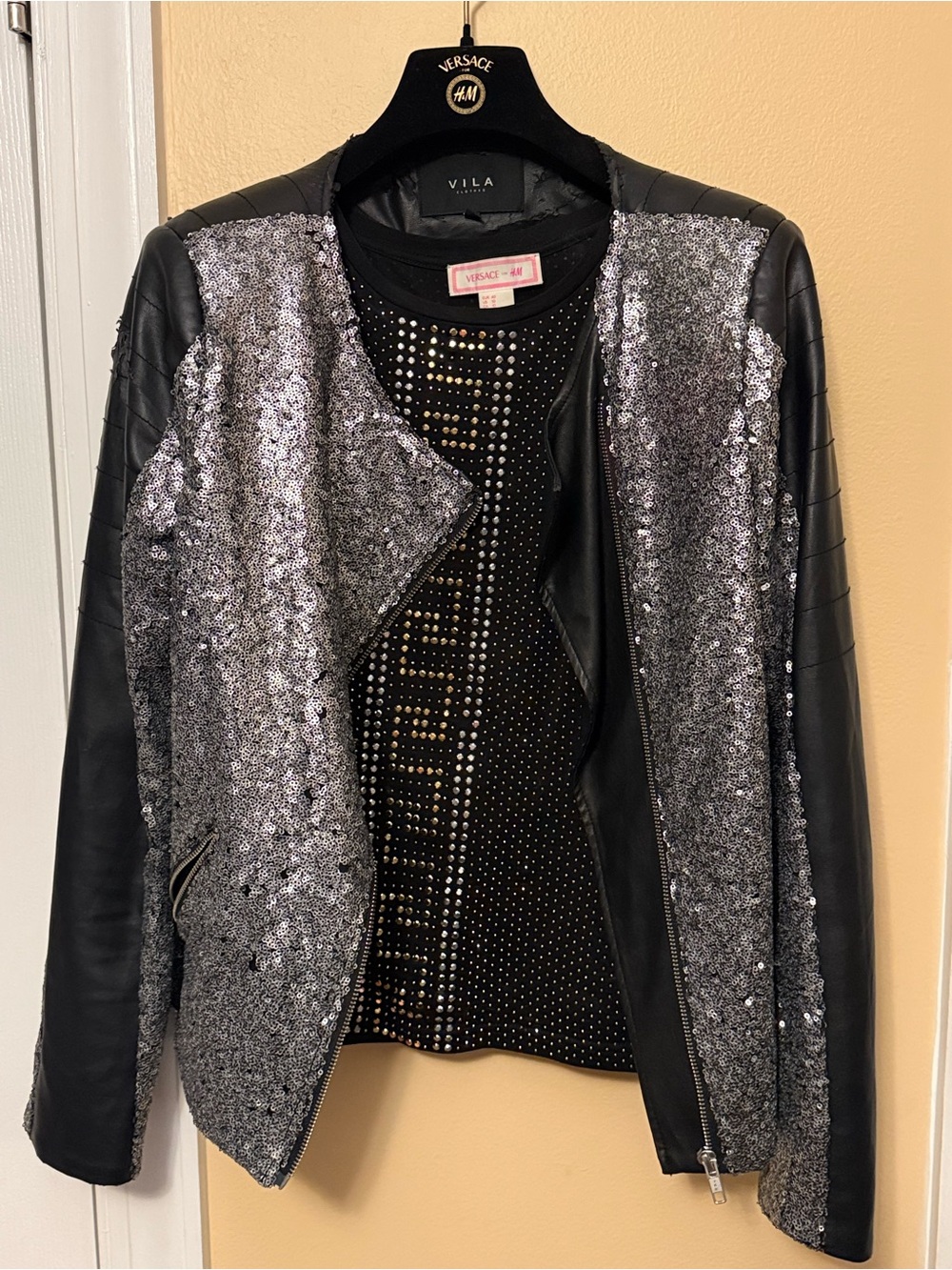 VILA Black Jacket with Silver Sequin Panels